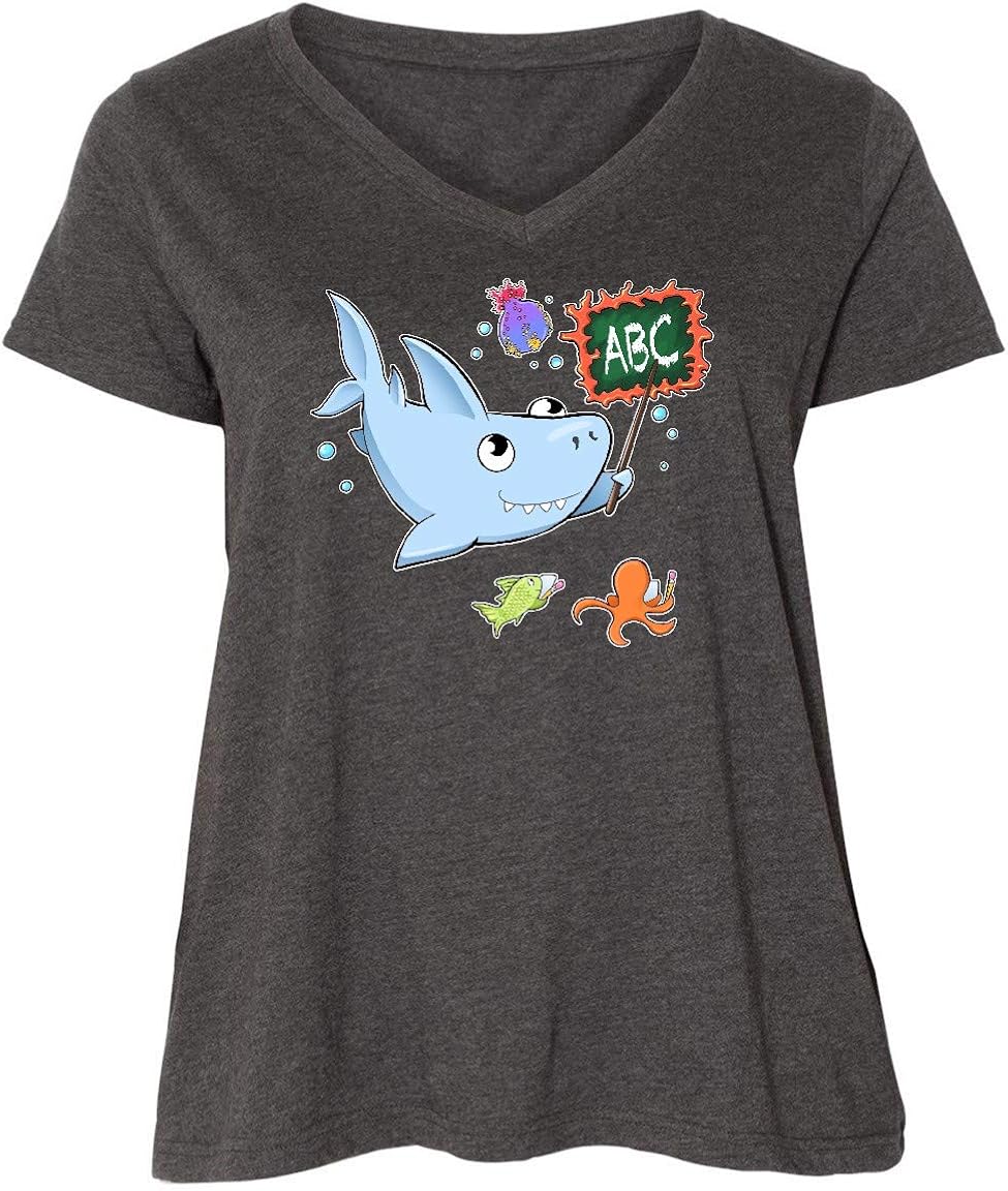 inktastic Teacher Shark with School of Fish Women's Plus Size V-Neck