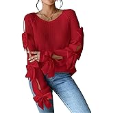 SISKIN Women's Pullover Knitted Bow Crew Neck Trendy Long Sleeve Knit Sweaters Cozy Cute Trendy Sweater Fall and Winter
