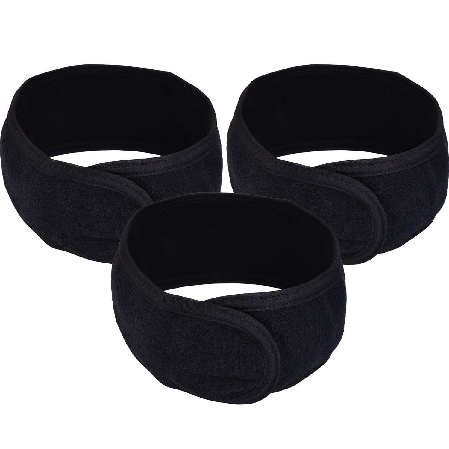 3er-Set Frottee-Stirnbänder Für Spa & Make-up – Weich, Elastisch, 60 Cm Lang, In Weiß, Schwarz & Rosa