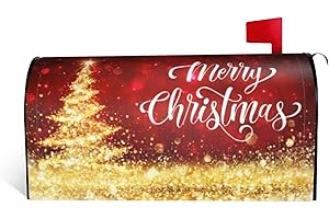 DADABULIU Mailbox Covers Merry Christmas Red Gold Magnetic Letter Post Box Cover Standard Size 25.5 x 21 Inch Garden Yard Home Decorative