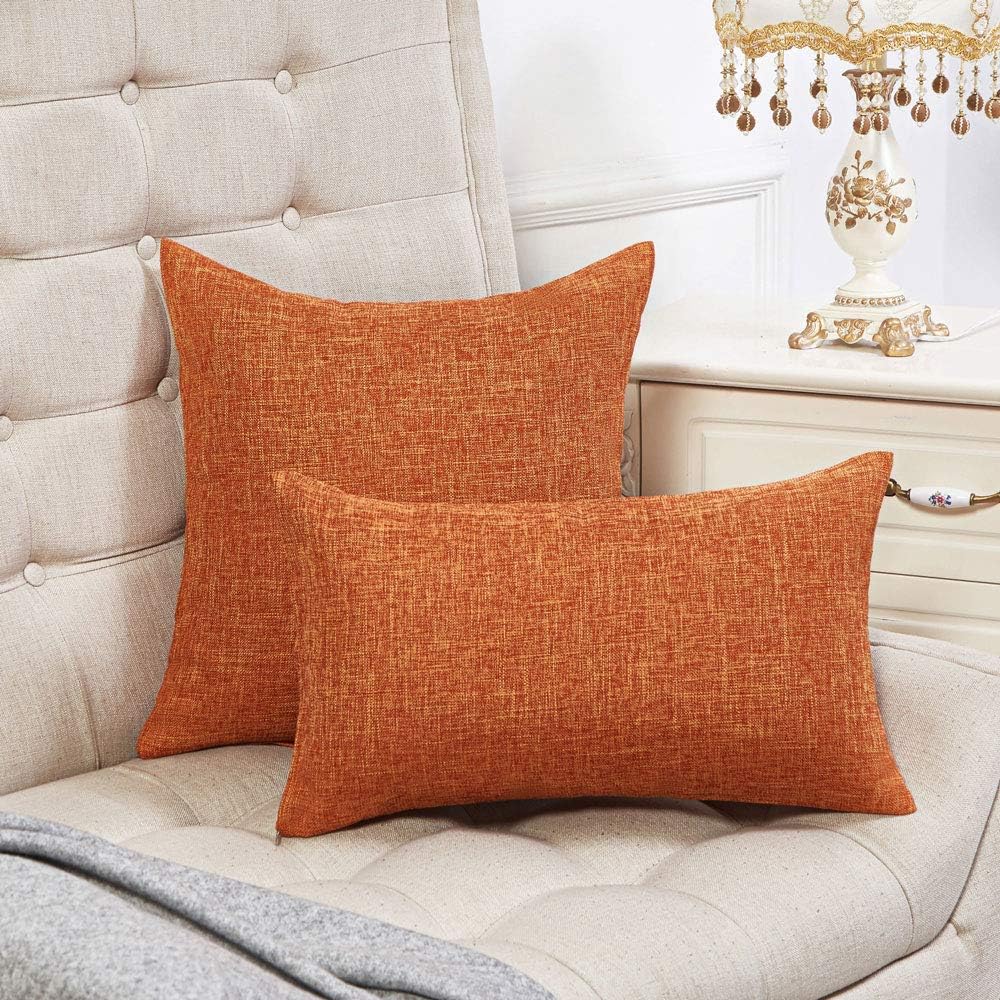 Anickal Set of 2 Fall Orange Pillow Covers Cotton Linen Decorative Square Throw Pillow Covers 18x18 Inch for Sofa Couch Decoration: Home & Kitchen