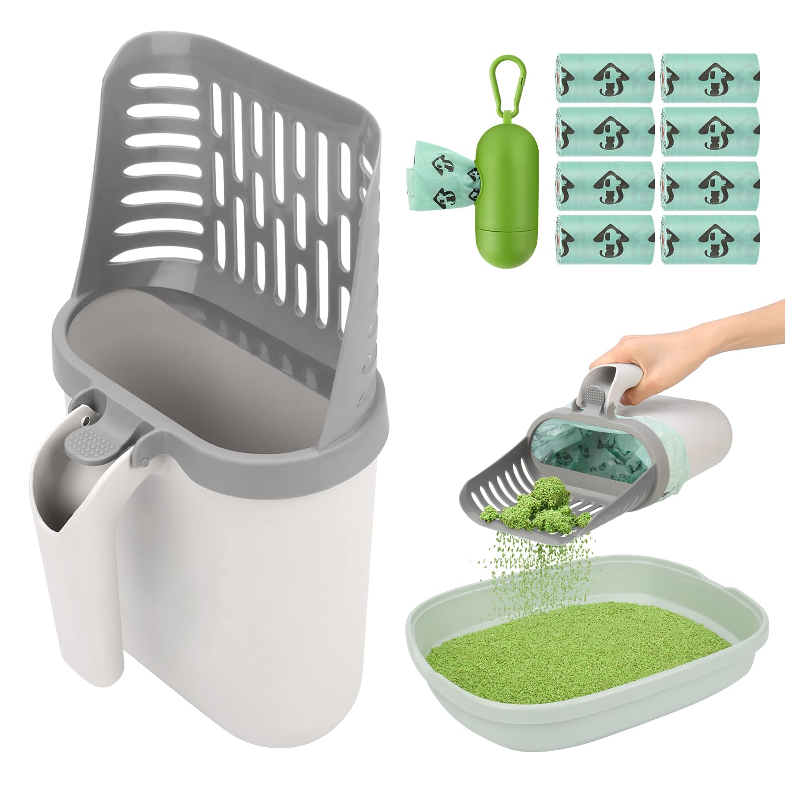 Photo 1 of MYPIN Cat Litter Scooper with Holder, Upgraded Cat Litter Shovel with Bags, Cat Scooper with Extra 135 Count Litter Waste Bags, Large Capacity Portable Litter Shovel (Without Baffle)