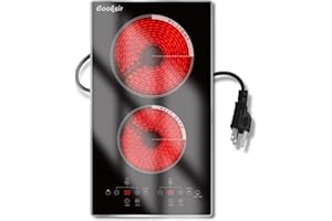 Cooksir Portable Electric Cooktop 2 Burner, 110V Plug in Electric Stovetop with Protective Full Metal Edge, 12 Inch Countertop & Built-in Ceramic Cooktop with Safety Lock, Timer, Sensor Touch