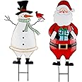 Hausse 2 Pack Christmas Garden Metal Stakes, 31.5 Inch Decorative Snowman and Santa Claus, Xmas Yard Signs for Outdoor Decorations, Holiday New Year Home Decor for Lawn Pathway Patio