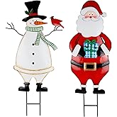 Hausse 2 Pack Christmas Garden Metal Stakes, 31.5 Inch Decorative Snowman and Santa Claus, Xmas Yard Signs for Outdoor Decorations, Holiday New Year Home Decor for Lawn Pathway Patio