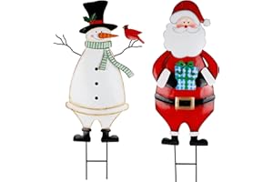 Hausse 2 Pack Christmas Garden Metal Stakes, 31.5 Inch Decorative Snowman and Santa Claus, Xmas Yard Signs for Outdoor Decorations, Holiday New Year Home Decor for Lawn Pathway Patio