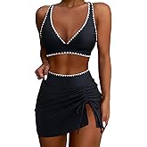 SUUKSESS Women High Waisted Bikini Sets with Skirt Sexy Crisscross Back Swimsuit