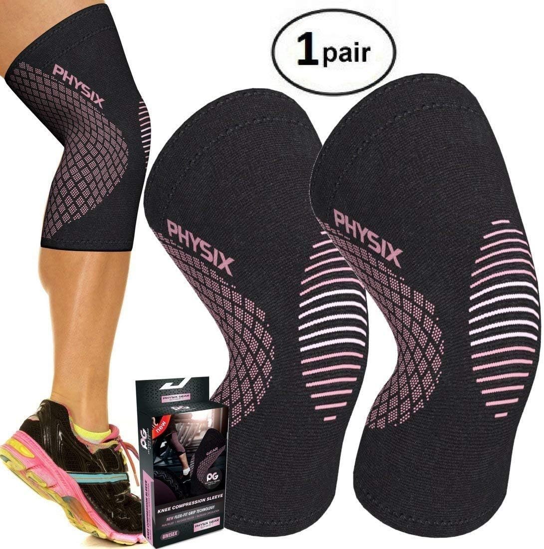 Physix Gear Knee Support Brace - Premium Recovery & Compression Sleeve For Meniscus Tear, ACL, MCL Running & Arthritis - Best Neoprene Stabilizer Wrap for Crossfit, Squats & Workouts - For Men & Women