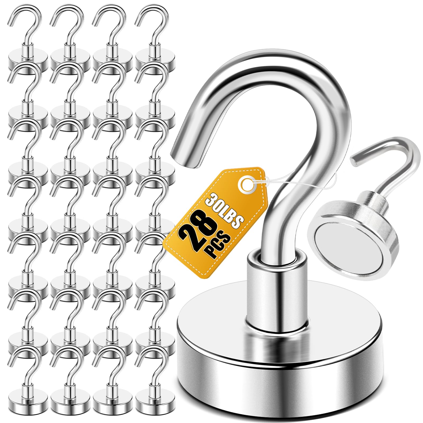 DIYMAG 28 Pack Magnetic Hooks, Facilitate Hook for Cruise, Home, Kitchen, Workplace, Office and Garage