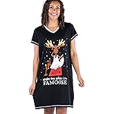 Lazy One Women's Nightgown, Funny V-Neck Sleep Shirt for Women, Bear & Moose Pajama Shirts