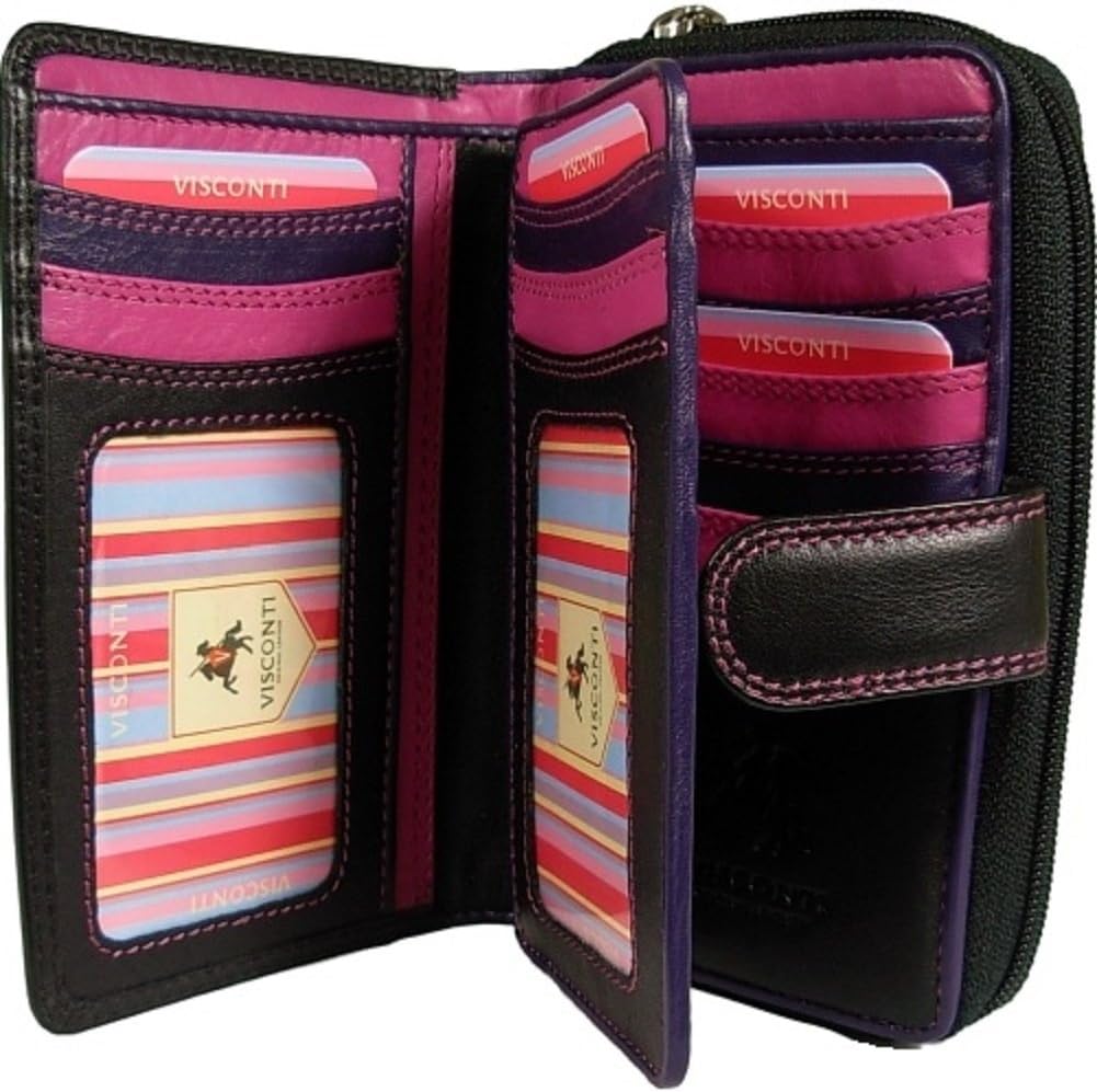 New ladies Visconti Rio black berry leather purse style R13, 14cm X Depth 3.5cm