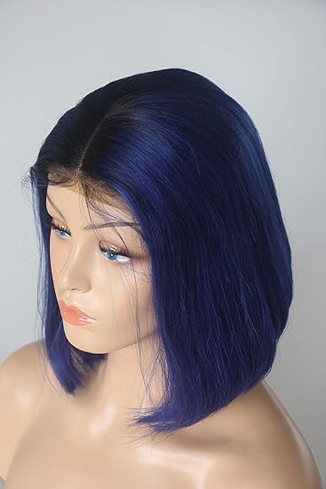 Amazon Com Td Hair Bob Human Hair Wigs Dark Roots Blue Hair