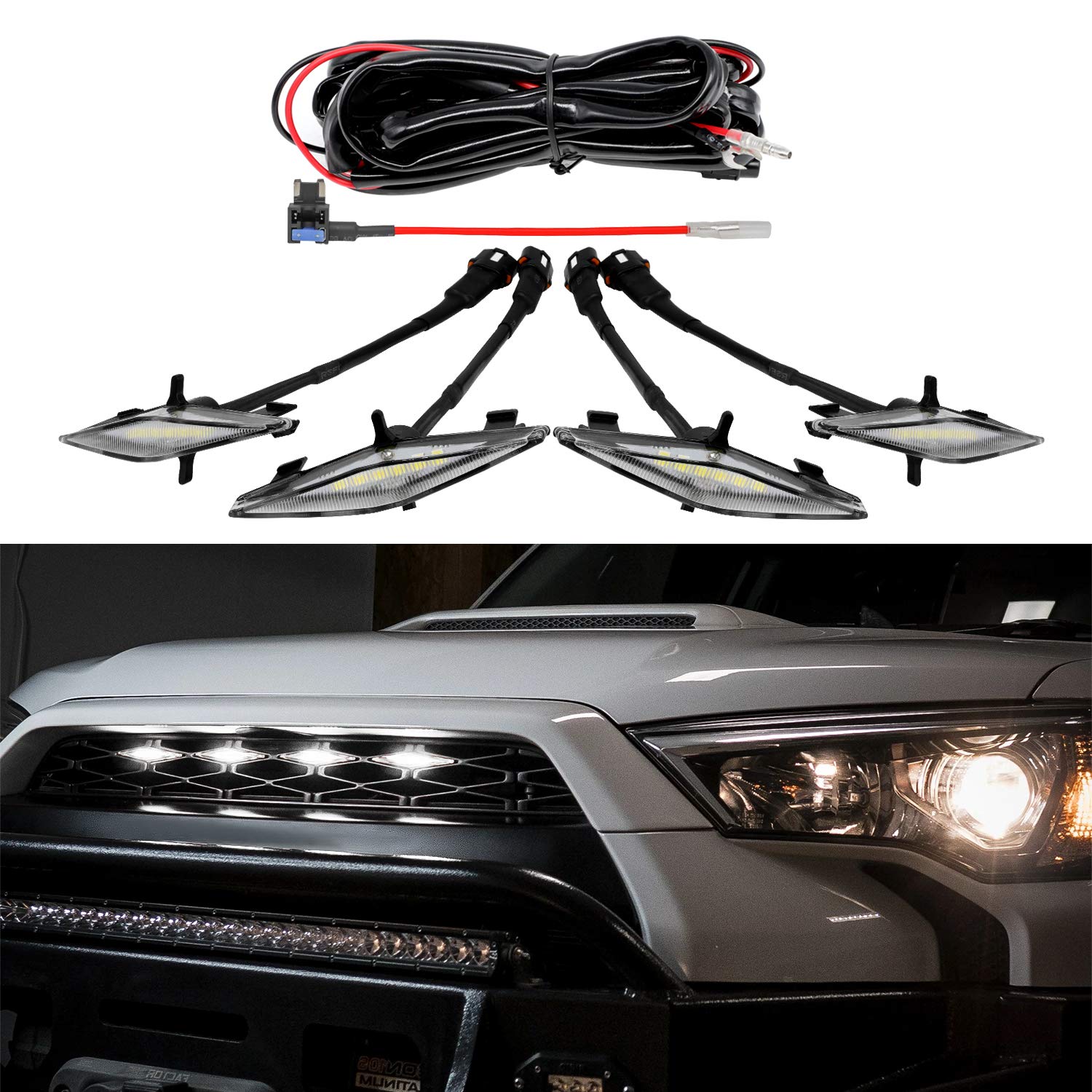 Limited Tro Pro Including Sr5 Trd Off Road White Shell Seven Sparta 4 Pcs Led White Lights With Fuse And Instruction For 14 19 Toyota 4runner Trd Pro Grille Exterior Accessories Automotive Inningsbreak Com