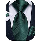 DiBanGu Striped Tie Set for Men Silk Woven Plaid Necktie and Pocket Square Cufflinks Business Wedding