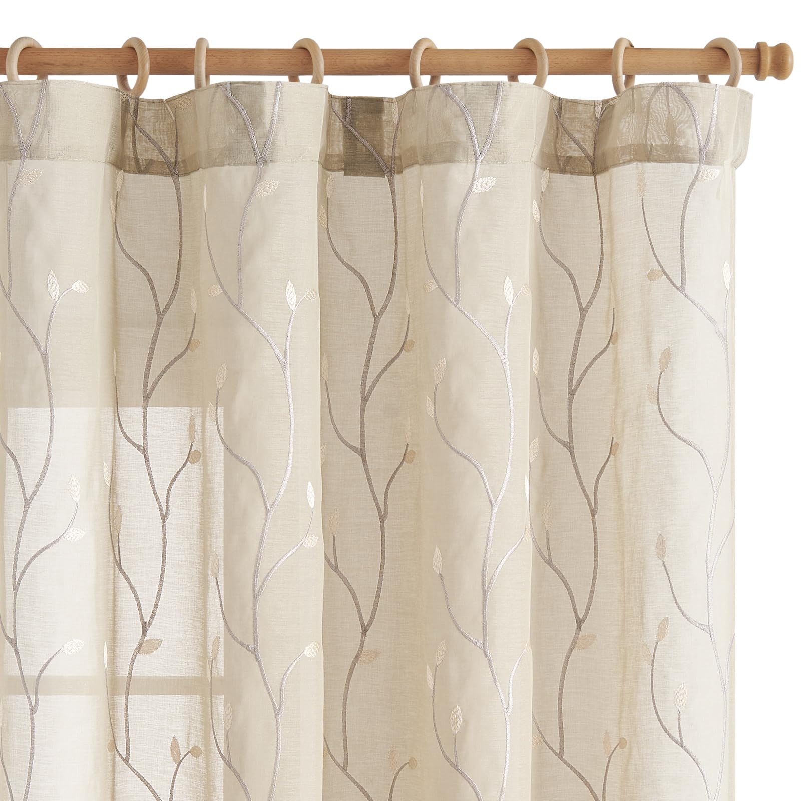 Photo 1 of jinchan Sheer Curtains for Bedroom 84 Inch Length Leaf Embroidered Semi Sheers for Living Room Botanical Embroidery Voile Transparent Back Tab Window Treatments 2 Panels