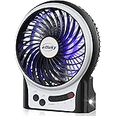efluky 4.9-Inch Mini Desk Fan - 3 Speeds, Rechargeable Battery/USB Powered with LED Light, Quiet Portable Fan for Home, Office, Travel, Camping (Black)