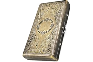 KASEBI Cigarette Case Victorian Style Metal Holder for Regular, King and 100's Size Pocket Protective Security Wallet (ES100-AB, Antique Brass)