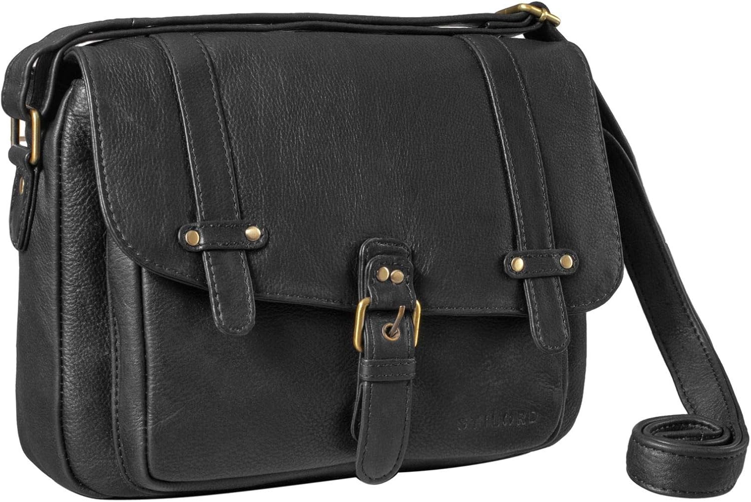 STILORD "Lara" Women Handbag Leather Brown Shoulder Bag Evening Cross-Body Cover for iPad/Tabet 10.1 inches Genuine Leather Colour:Black - Image 4