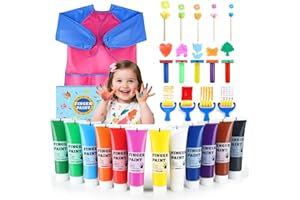 TMOL Washable Finger Paint for Toddlers, 27 PCS Non-Toxic Finger Paints, 12 Vibrant Colors (1.21fl oz), Baby Paint for Hand and Feet, Safe Art Supplies, Early Learning Gifts for Kids Age 3+