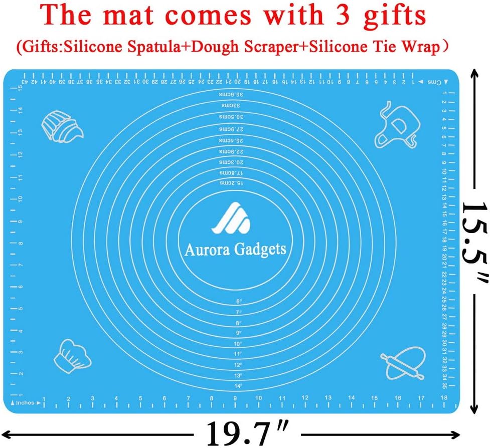 Silicone Baking Mat with Measurements – Heat Resistant, BPA Free, Non-Stick Pastry Mat for Rolling Dough – Easy to Clean Silicone Mat - Does Not Discolor-Blue: Kitchen & Dining