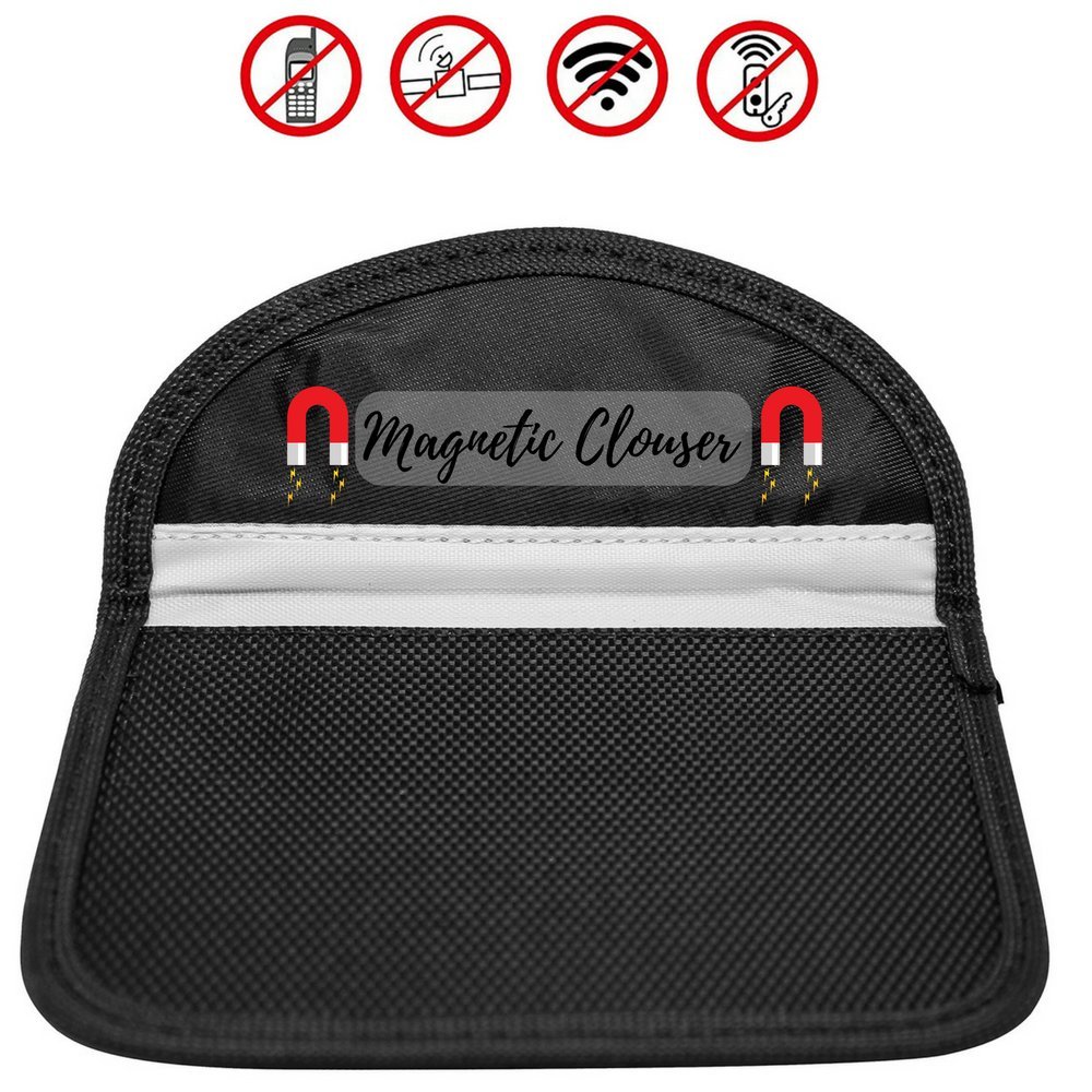 Secura Car Key Signal Blocker Case RFID Signals Blocking Large Guard Bag Blocking Pack Pouch Faraday Shielding For Car Key Signal Blocking Device Protector [Magnetic Closure] (Black) (Horizontal)