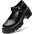 QHH Mary Jane Shoes Women Platform Mary Janes for Women Round Toe Chunky Heels Women's Pumps Fashion Classic Comfortable Dressy Business Casual Shoes Dress Shoes