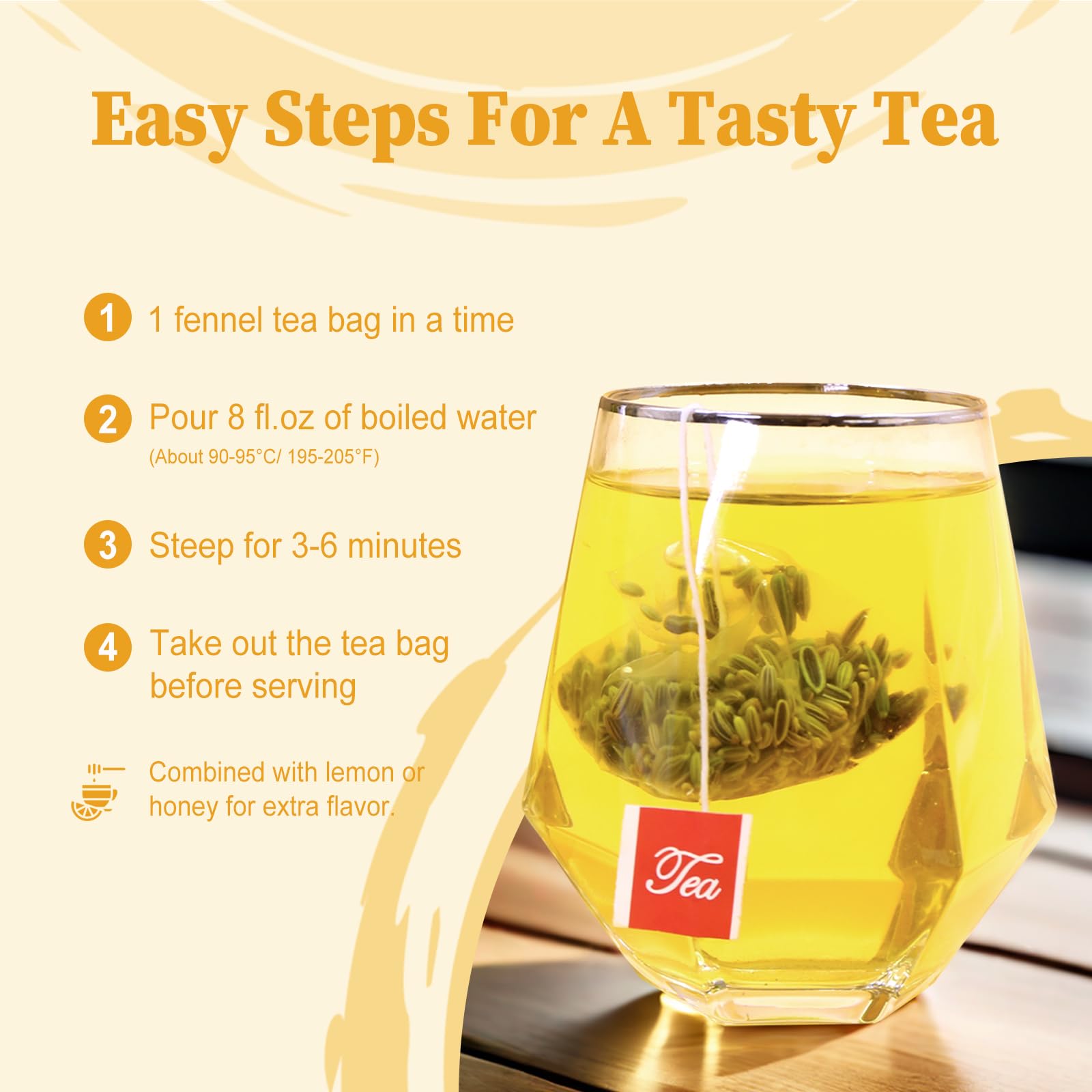 FullChea Fennel Tea Bags, 30 Teabags (4g/bag) - Premium Whole Seeds | Non-GMO | Caffeine-free | Helps Improve Digestion & Immune System