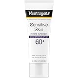 Neutrogena Sensitive Skin Mineral Sunscreen Lotion with Broad Spectrum SPF 60+ & Zinc Oxide, Water-Resistant, Hypoallergenic,