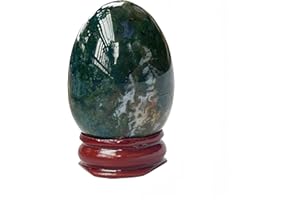 BACATGEM Natural India Agate Egg-Shape Meditation Chakra and Home Decor Balancing Gemstone and Crystals Figurines Kit,1.96"x 1.37"Reiki Healers and Yoga Practioner,with Wooden Stand