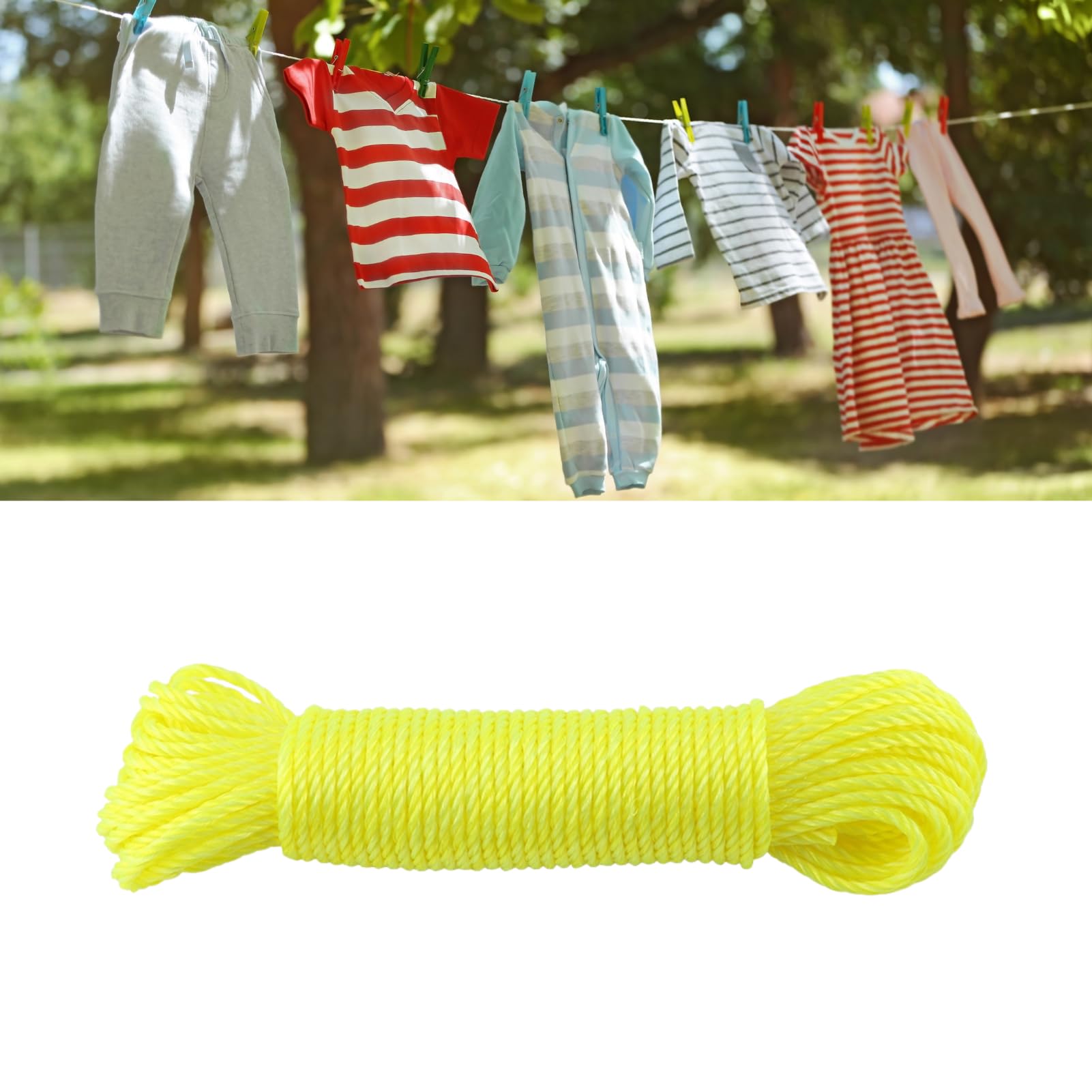 DEWIN Laundry Rope Outdoor, 20m Nylon Rope Lines Cord Clothesline Garden Camping Outdoors (Fluorescent Yellow)