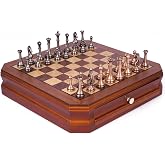 12 Inch Luxury Metal Chess Set with Storage Drawer, Weighted Zinc Alloy Pieces, Wooden Board, for Adults, Collectors &amp; Family Game Night