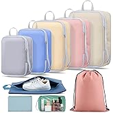 Clysee 9 Pieces Compression Packing Cubes for Travel 17 x 13 Inch Multicolor Extra Large Packing Organizer with Shoe Bag Toiletry Bag for Luggage Cruise Ship Travel Accessories Women Mom Gifts