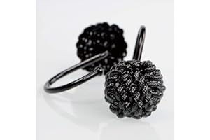 Black Shower Curtain Hooks Rings: PopKozzi Rust Proof Metal Decorative Shower Curtain Rings - Modern Farmhouse Nautical Desig