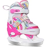 Nattork Girls Ice Skates for Toddler Kids 4 Size Adjustable Rainbow Ice Skate with Fleece Lining for Outdoor & Rink