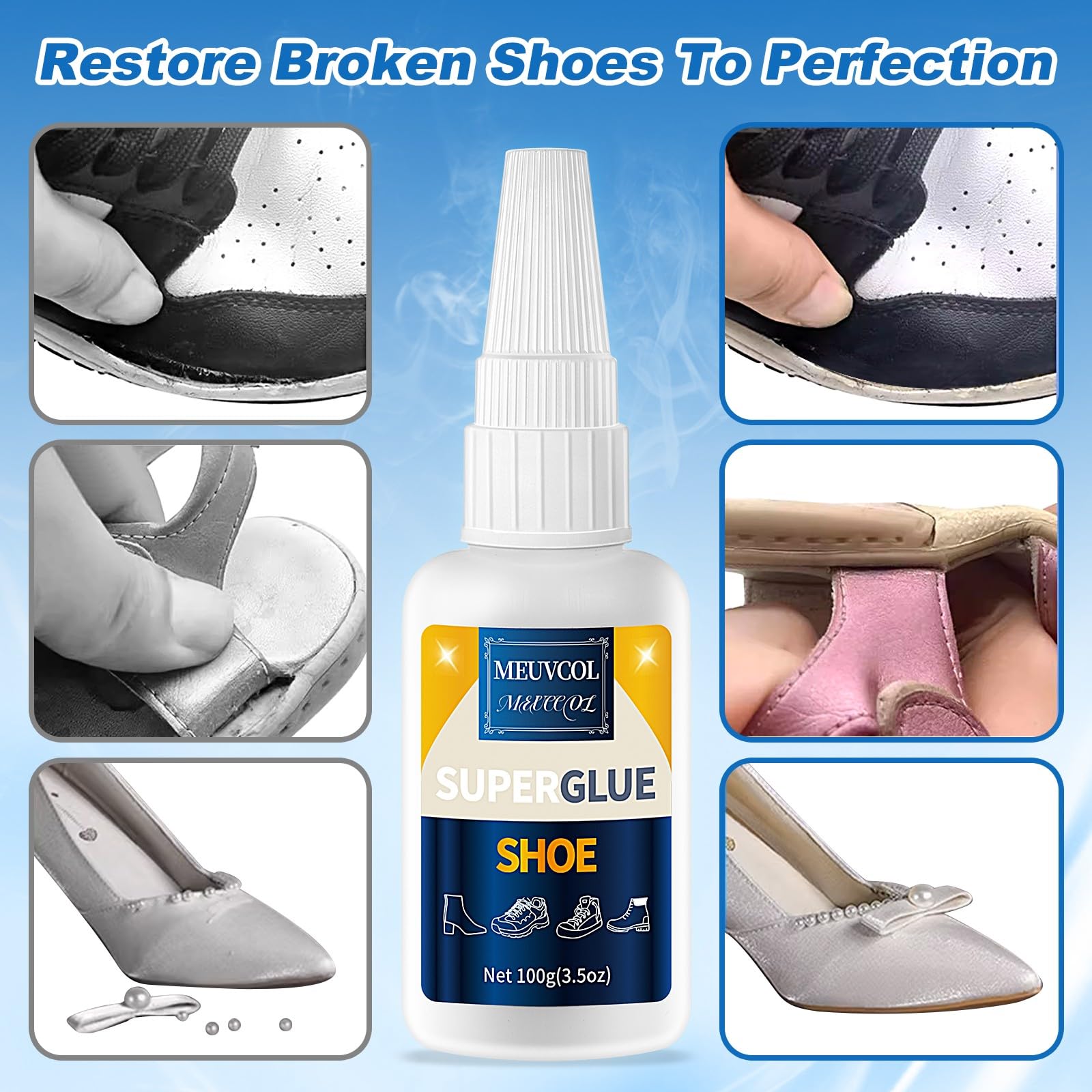 Meuvcol 100g Schuhkleber Extra Stark Wasserfest, Sekundenkleber Für Schuhsohlenkleber, Transparentes Schuhsohlen Reparaturset, Shoe Glue Für Stiefel, Leder, Absätze, Tennisschuhe, Sneaker 2