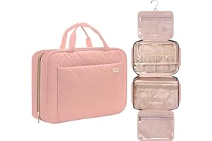 BAFAMYE Travel Toiletry Bag For Women,Large Makeup Cosmetic Bags,Hanging Toiletry Bag for Bathroom,With Hanging Hook for Travel Accessories for Travel Business Trips and Camping,Pink