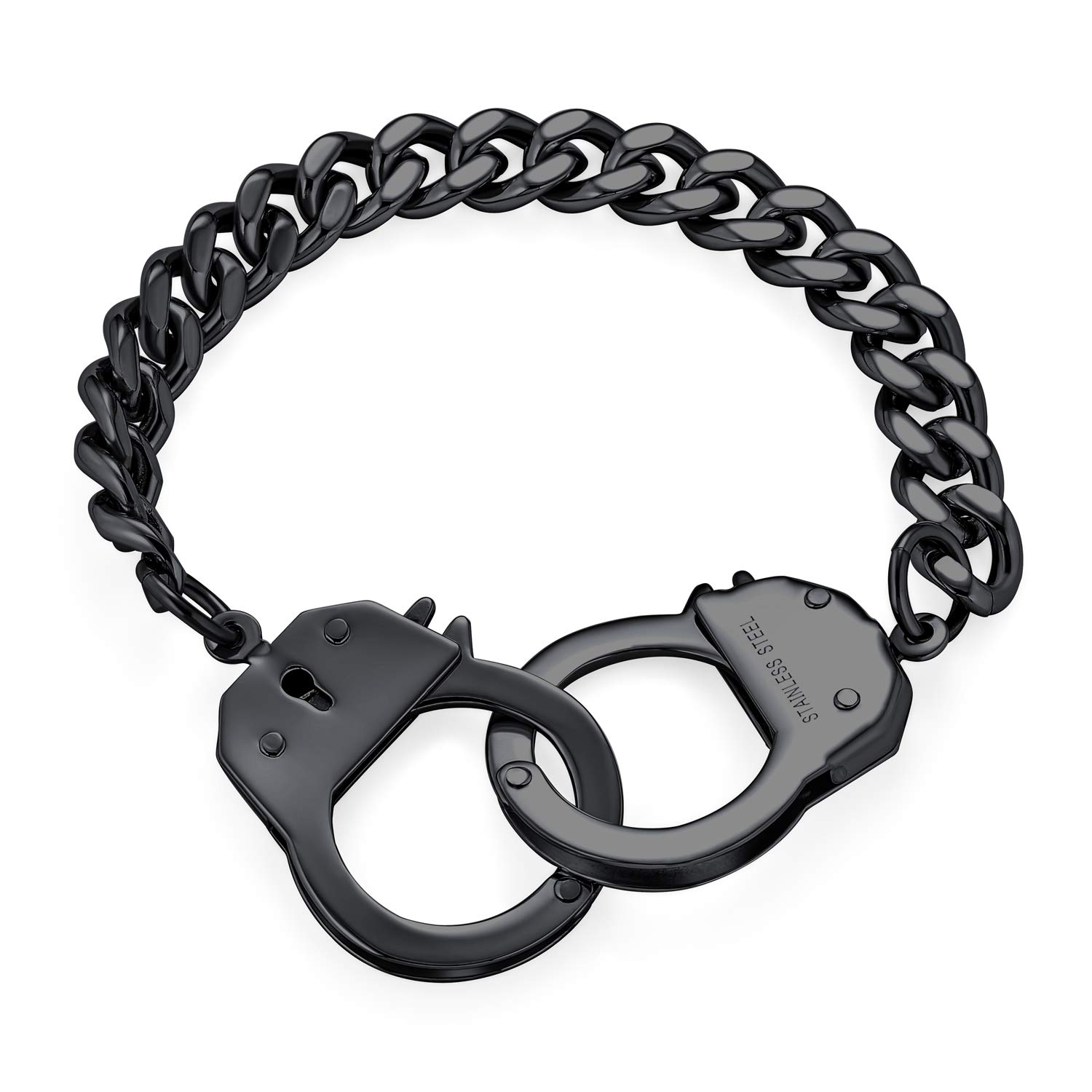 Biker Jewelry Couples Handcuff Statement Bracelet for Men Cuban Curb Chain Black IP Stainless Steel 8.5 Inch — image 1