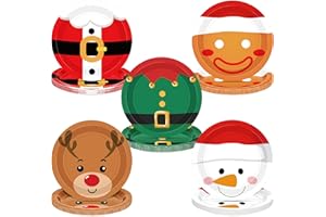 QZYL 50 Pcs Christmas Plates, 5 Styles 9" Round Christmas Party Decorations, Disposable Xmas Party Supplies, Xmas Paper Plates for Winter Holiday Gathering Dinnerware Table Decorations