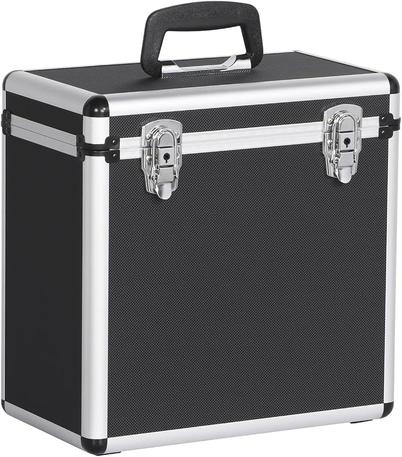 Yaheetech 12 Inch LP Storage Case Vinyl Record Carrier Holds 50 Black