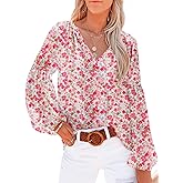 Dokotoo Women's Casual Boho Floral Print V Neck Long Sleeve T Shirt Blouses