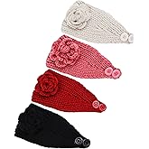 TecUnite 4 Pieces Chunky Knit Headbands Winter Braided Headband Ear Warmer Crochet Head Wraps for Women Girls (Color set 7)