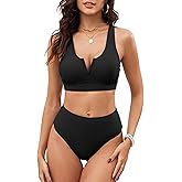 ZAFUL Women's Bikini Set V-Wire High Waisted Two Piece Swimsuits Crisscross Back Self Tie Bathing Suit