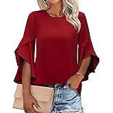 LUXVEER Womens Ruffle 3/4 Length Sleeve Tops 2026 Trendy Summer Dressy Casual Chiffon Blouses Loose Fit Work Shirts