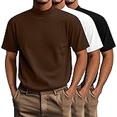Riyiper 3 Pack Big and Tall Men's Mock Turtleneck Shirt Short Sleeve Cotton Basic Tops Slim Fit Casual Undershirt Tops