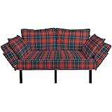Ambesonne Plaid Futon Couch, Continuing Squares Traditional Classic Checkered Inspired Pattern, Daybed with Metal Frame Uphol