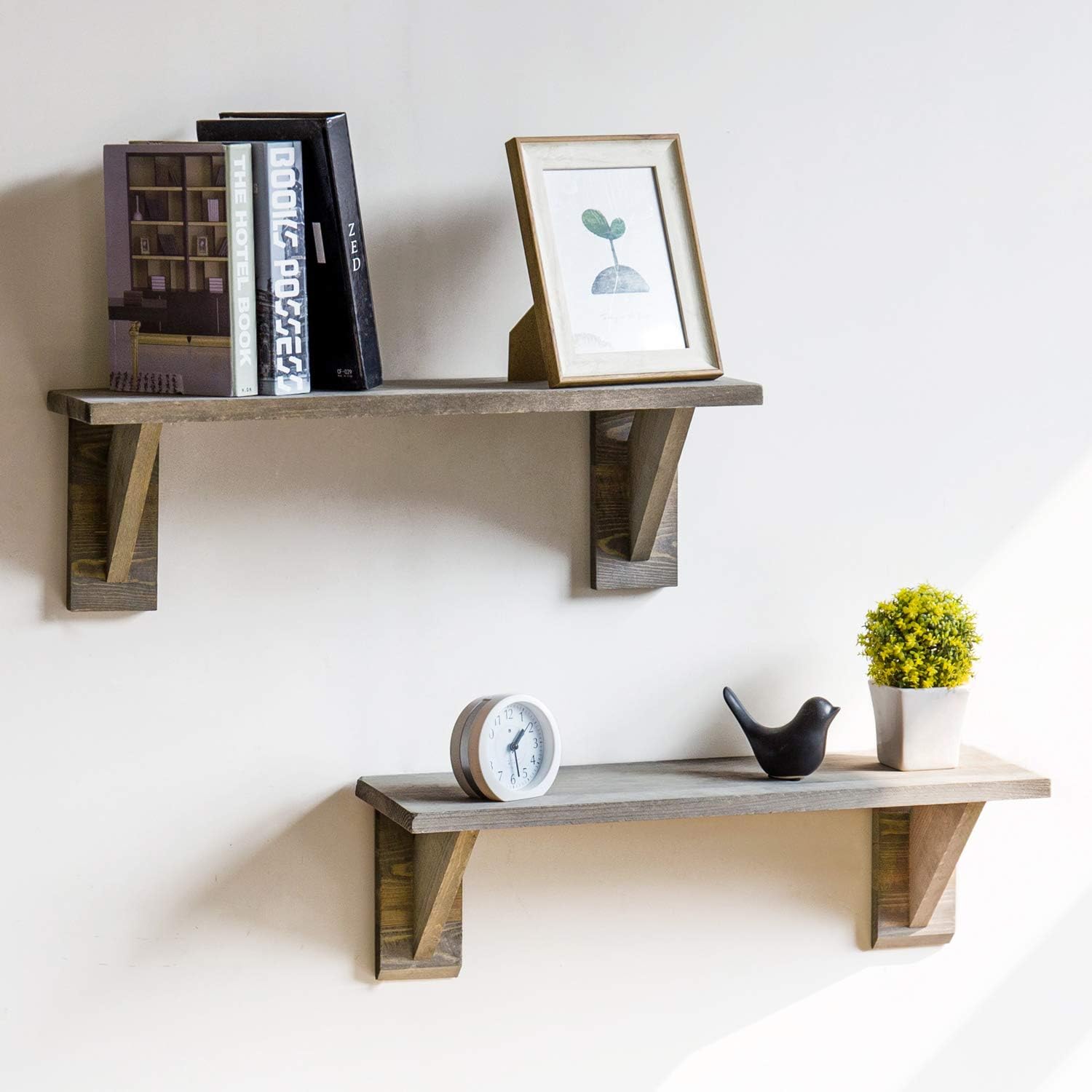 MyGift 24Inch Rustic Barnwood Gray Wooden Floating Wall Shelves, Set