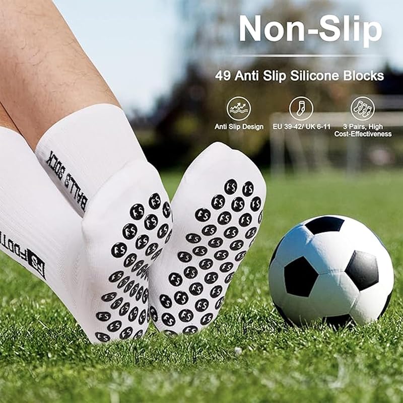 Muitos 2 pares de meias de futebol antiderrapantes para mulheres, crianças e adolescentes - Meias desportivas antiderrapantes para basquetebol, corrida, ciclismo, ténis, branca, 39-46 — foto 5 de 8