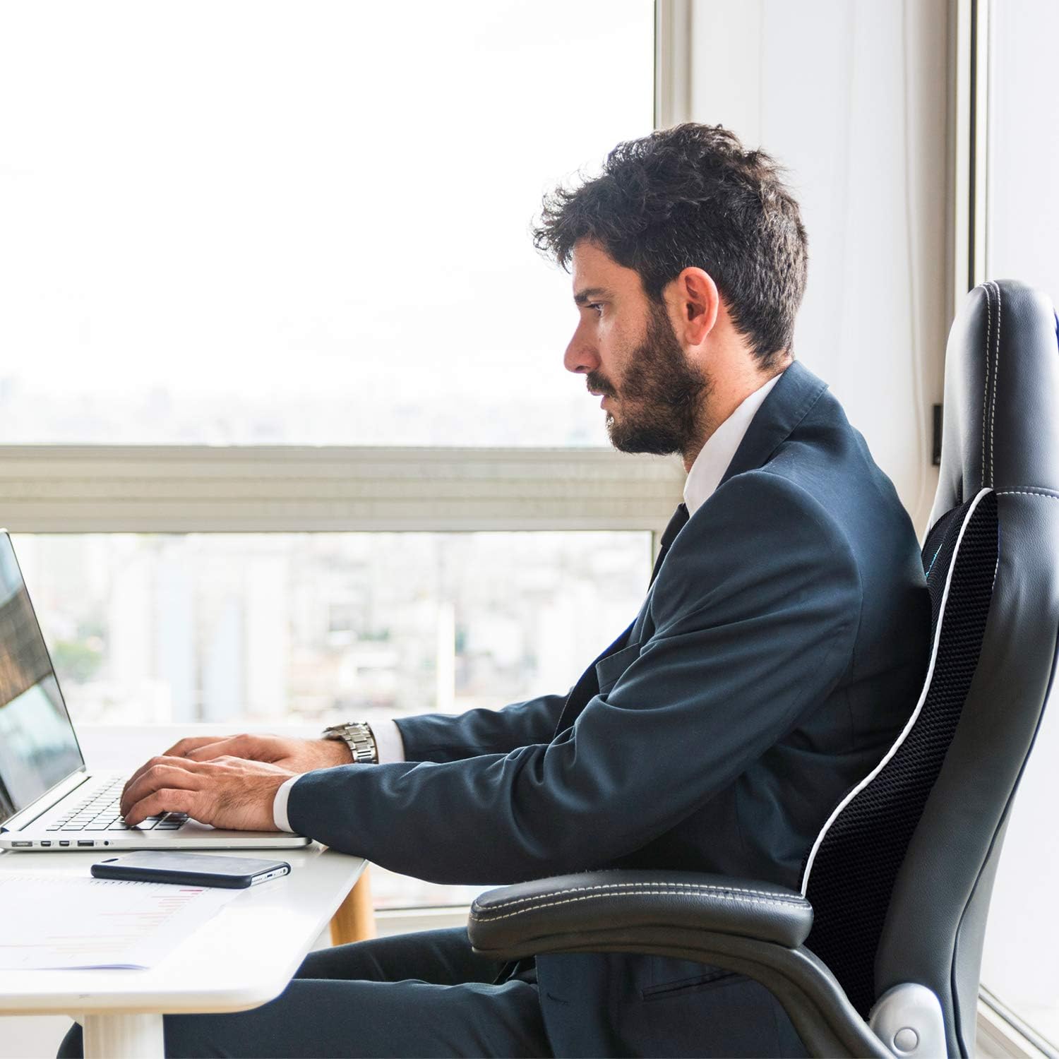 Lumbar Support Pillow for Office Chair, Memory Foam Back Cushion with Updated 3D Mesh Cover, Car Seat Back Pillows for Back Pain Relief, Ideal Back Pillow for Computer/Desk Chair, Car Seat, Etc.: Kitchen & Dining