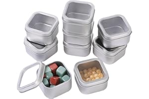 Empty 4-Ounce Square Silver Metal Tins with Clear Window for Candle Making, Candies, Gifts & Treasures (9 Pack)
