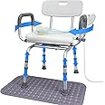 LUNYEE 360° Swivel Shower Chair for Elderly and Disabled Support 400lbs Non-Slip Sliding Shower Chair for Inside Shower with Bath Rug & Back Scrubber Bath Chairs for Seniors Tub with Arms and Back